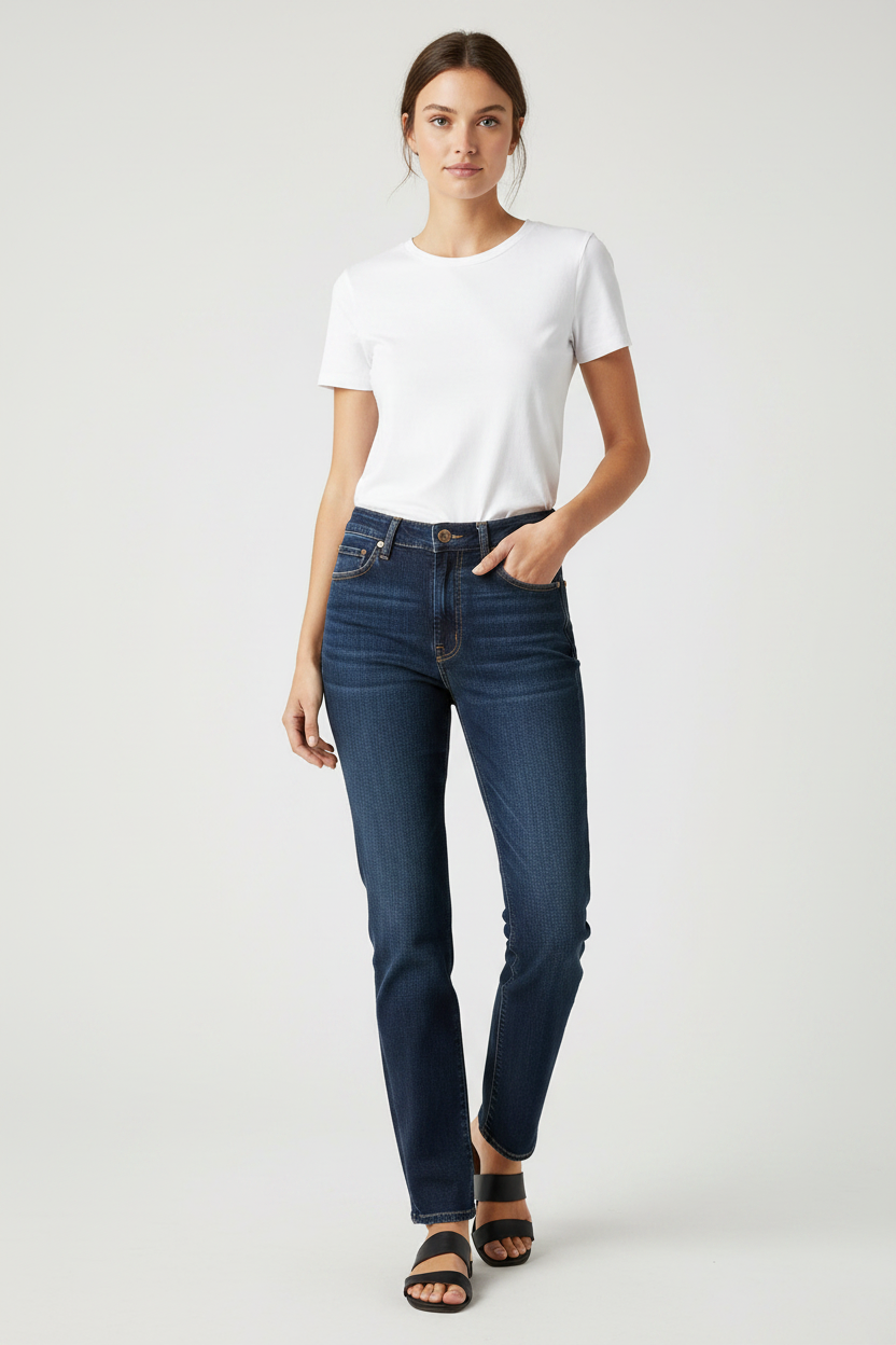 Model view 4 – full body studio shot with white top