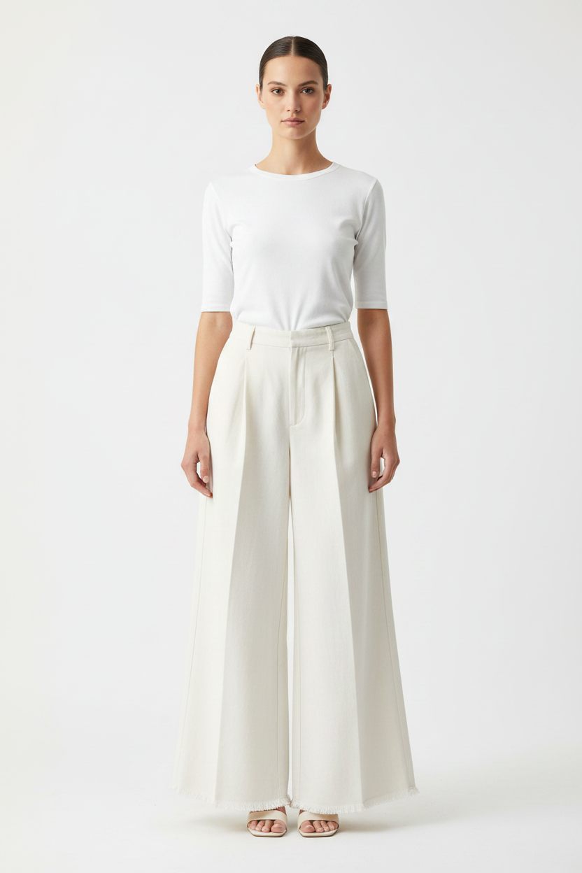 Model front view – full body studio shot with white top