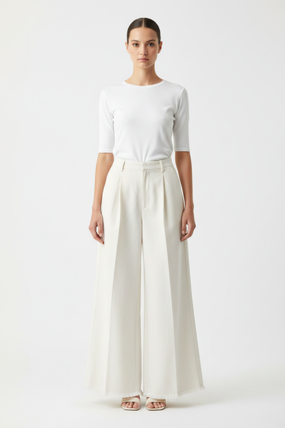Model front view – full body studio shot with white top
