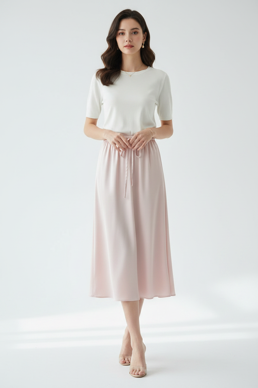 Model front view – full body studio shot with white top