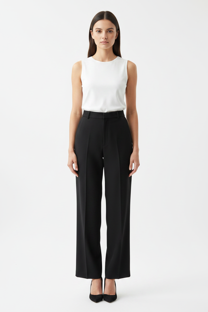 Model front view – full body studio shot with white top