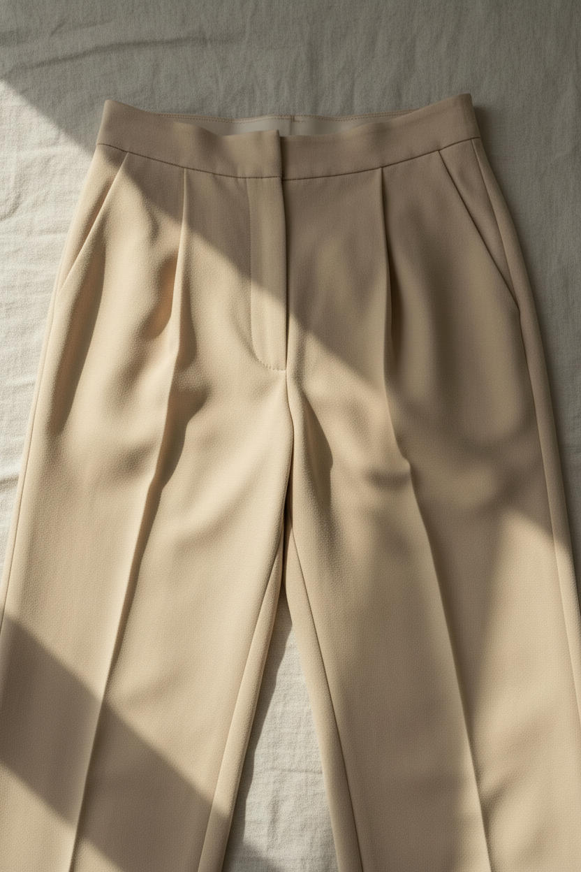 Front view 2 – close-up waistband and pleat detail