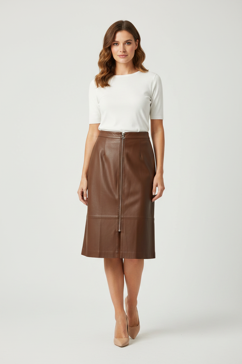 Model front view – full body studio shot with white top
