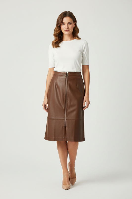 Model front view – full body studio shot with white top