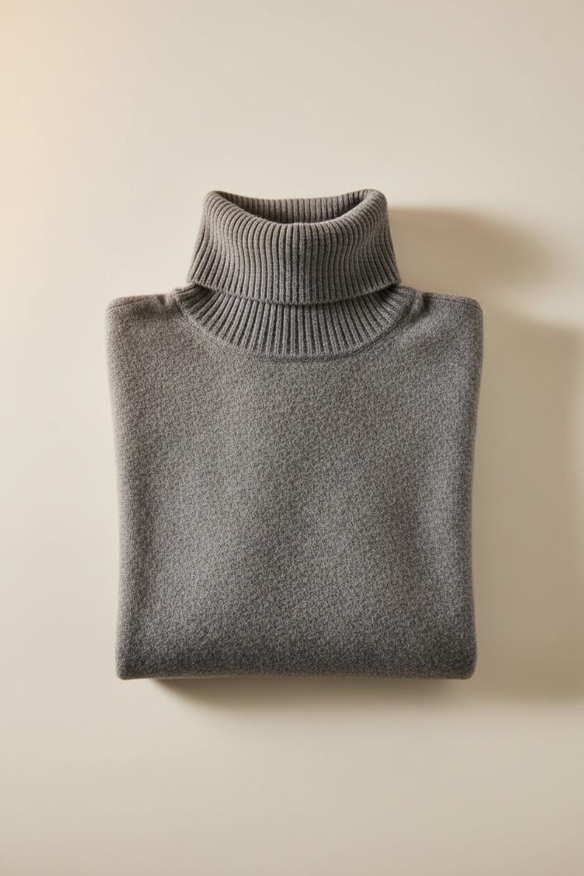 Front view 2 – close-up turtleneck collar and knit texture
