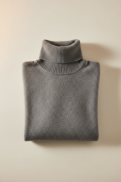 Front view 2 – close-up turtleneck collar and knit texture